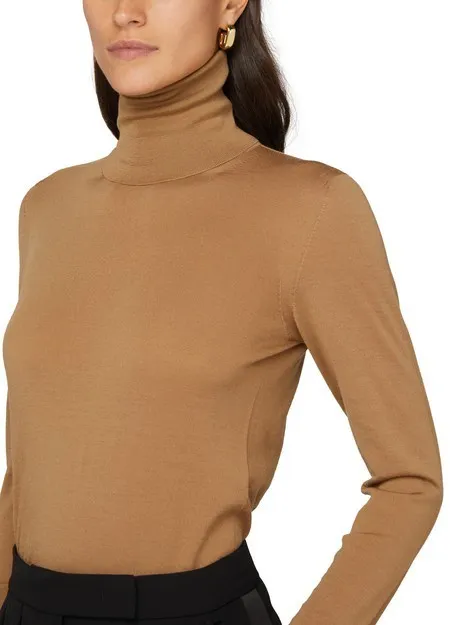 MaxMara Women's Wool Rib Long Sleeve Top - Casual Style, Plain, High-Neck