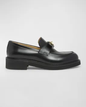 Medallion Leather Slip-on Loafers with VLogo