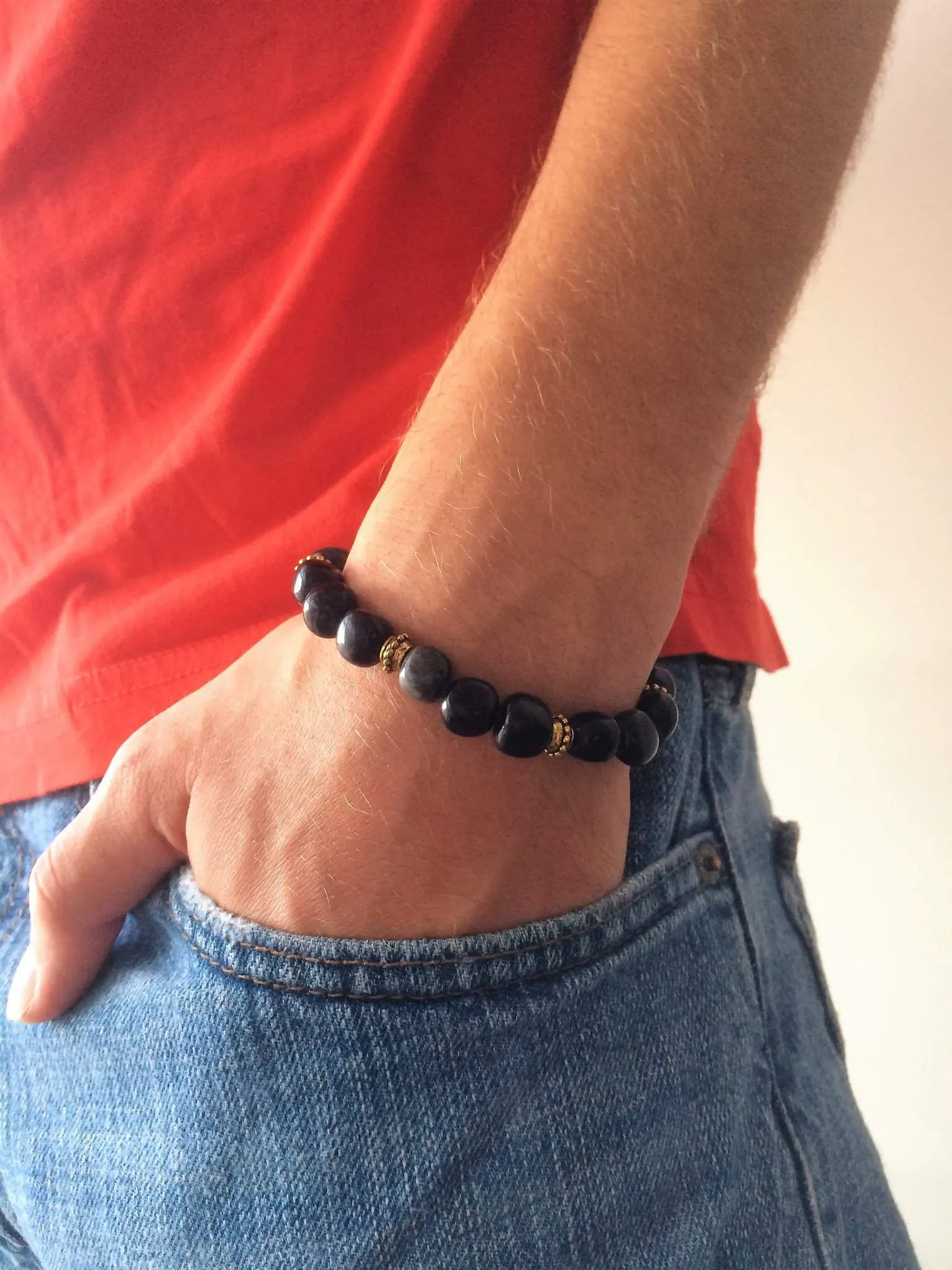 Men's Stylish Black Obsidian Bracelet