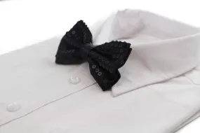 Black Sequin Patterned Bow Tie for Men