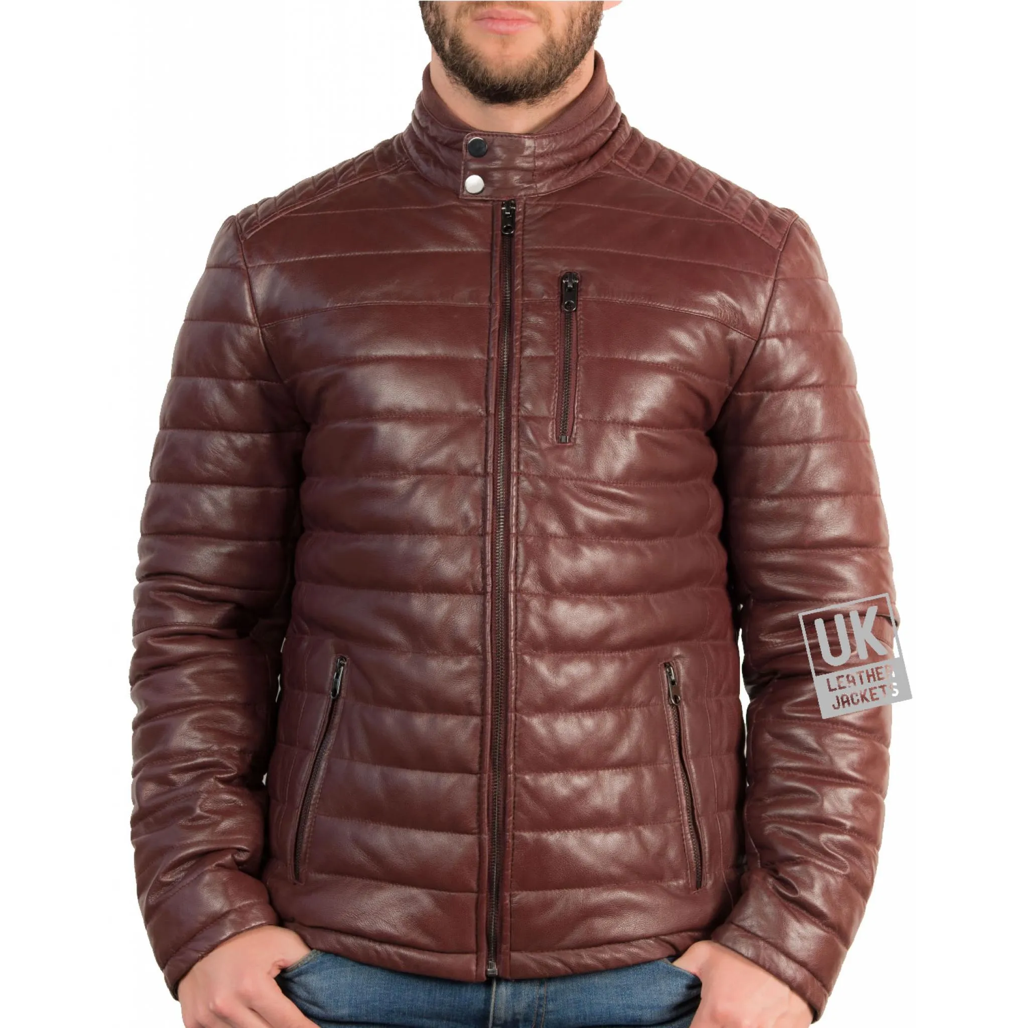 Ultra Light Quilted Burgundy Leather Jacket for Men by UK Leather Jackets