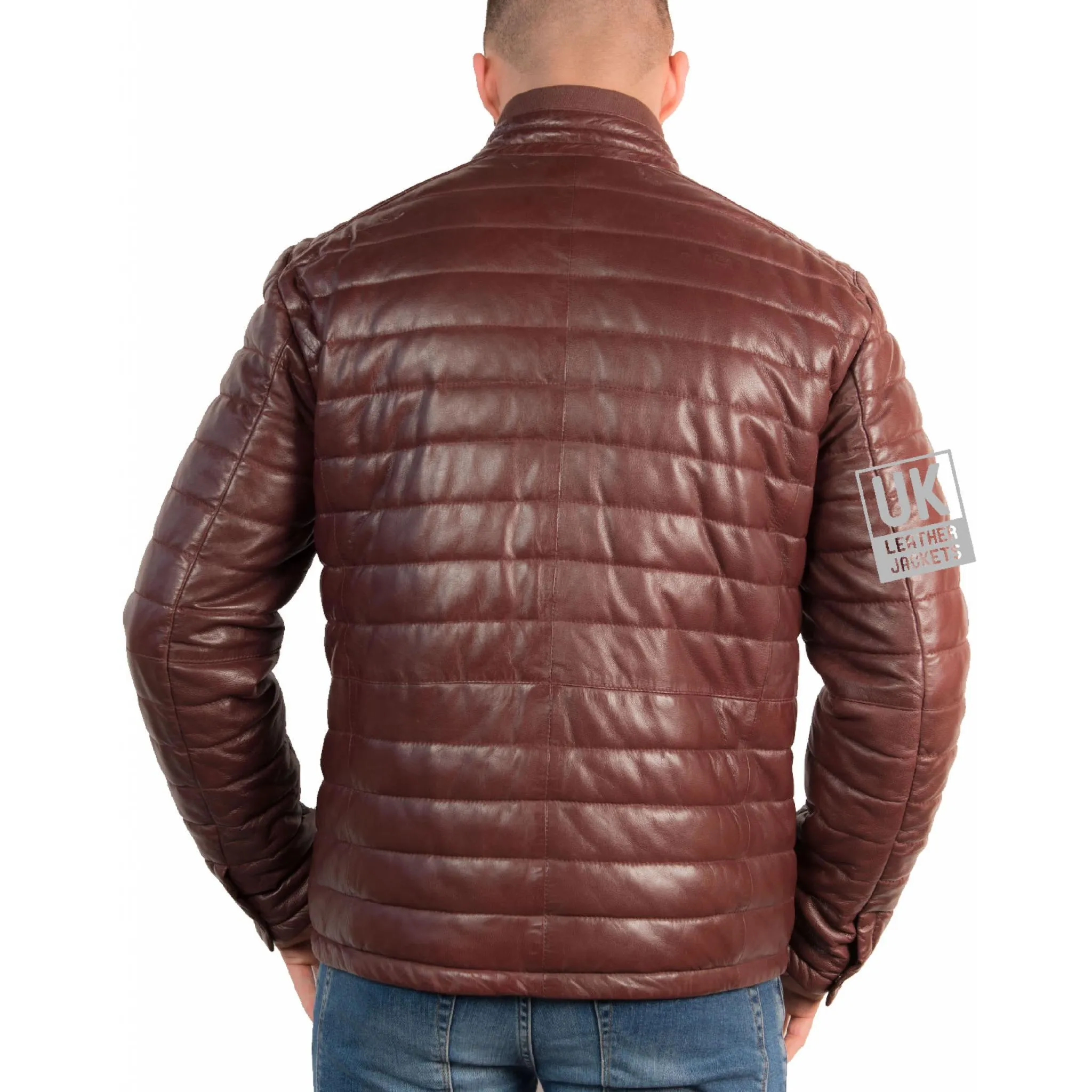 Ultra Light Quilted Burgundy Leather Jacket for Men by UK Leather Jackets