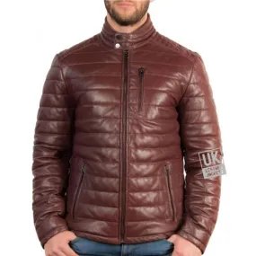 Ultra Light Quilted Burgundy Leather Jacket for Men by UK Leather Jackets