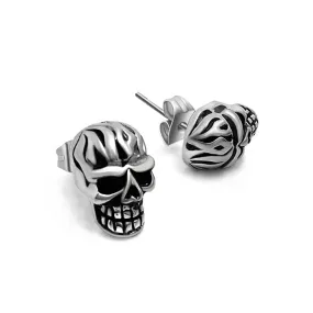 Red Eye Skull Stainless Steel Biker Earrings for Men in Hip Hop Korean Fashion