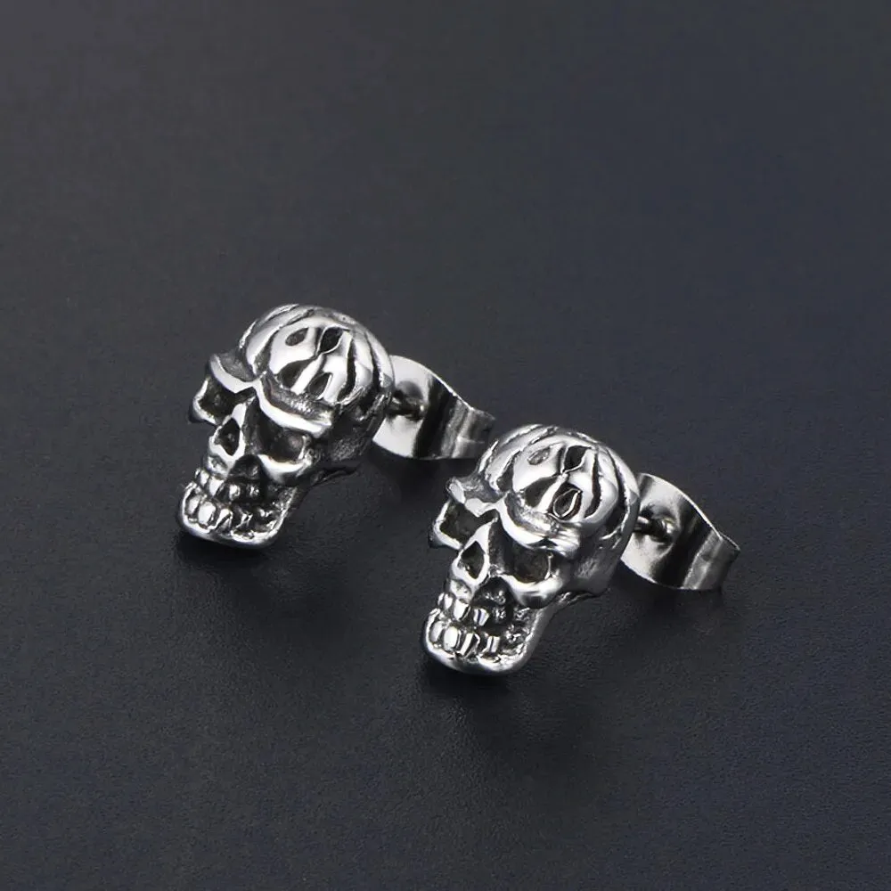 Red Eye Skull Stainless Steel Biker Earrings for Men in Hip Hop Korean Fashion