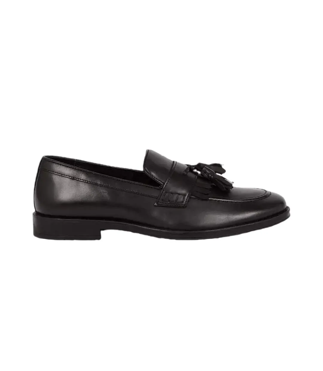 Black Burton Men's Leather Slip-On Loafers with Tassels