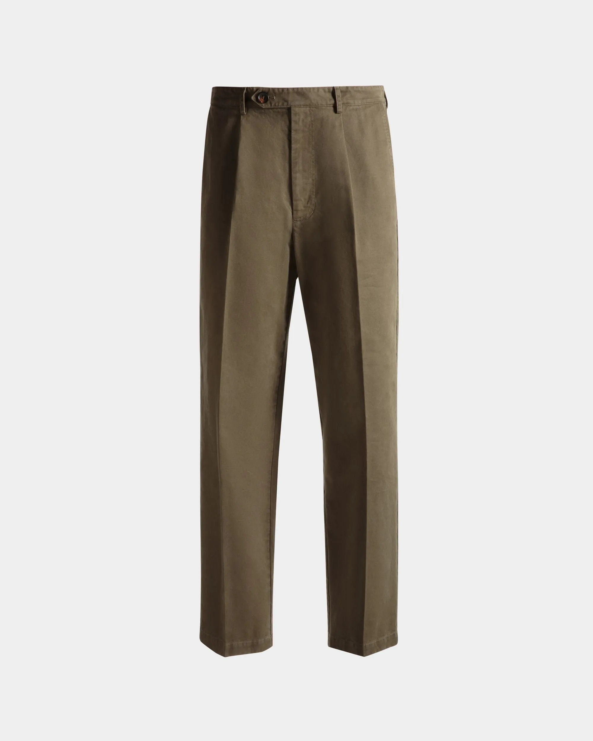 Military Green Cotton Pleated Pants for Men