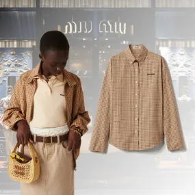 MiuMiu  |Other Plaid Patterns Casual Style Long Sleeves Cotton