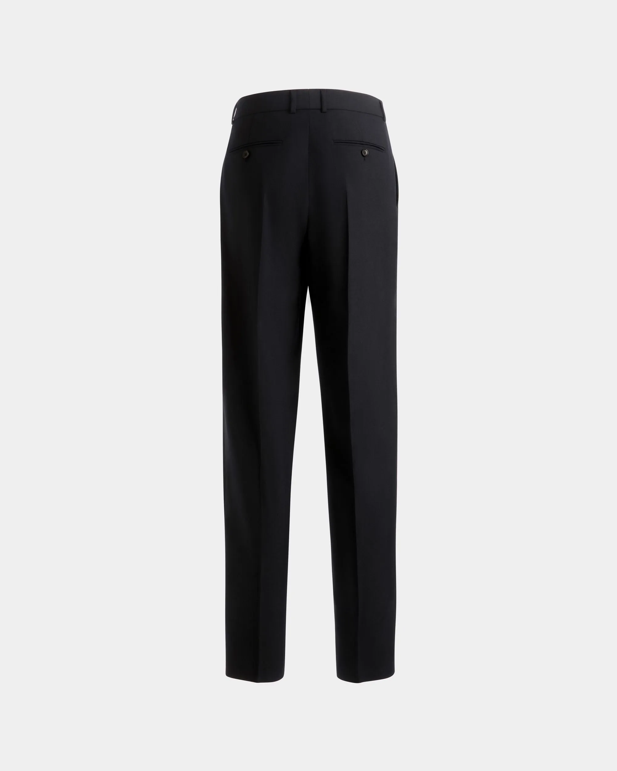 Navy Blue Wool Blend Pleated Pants for Men