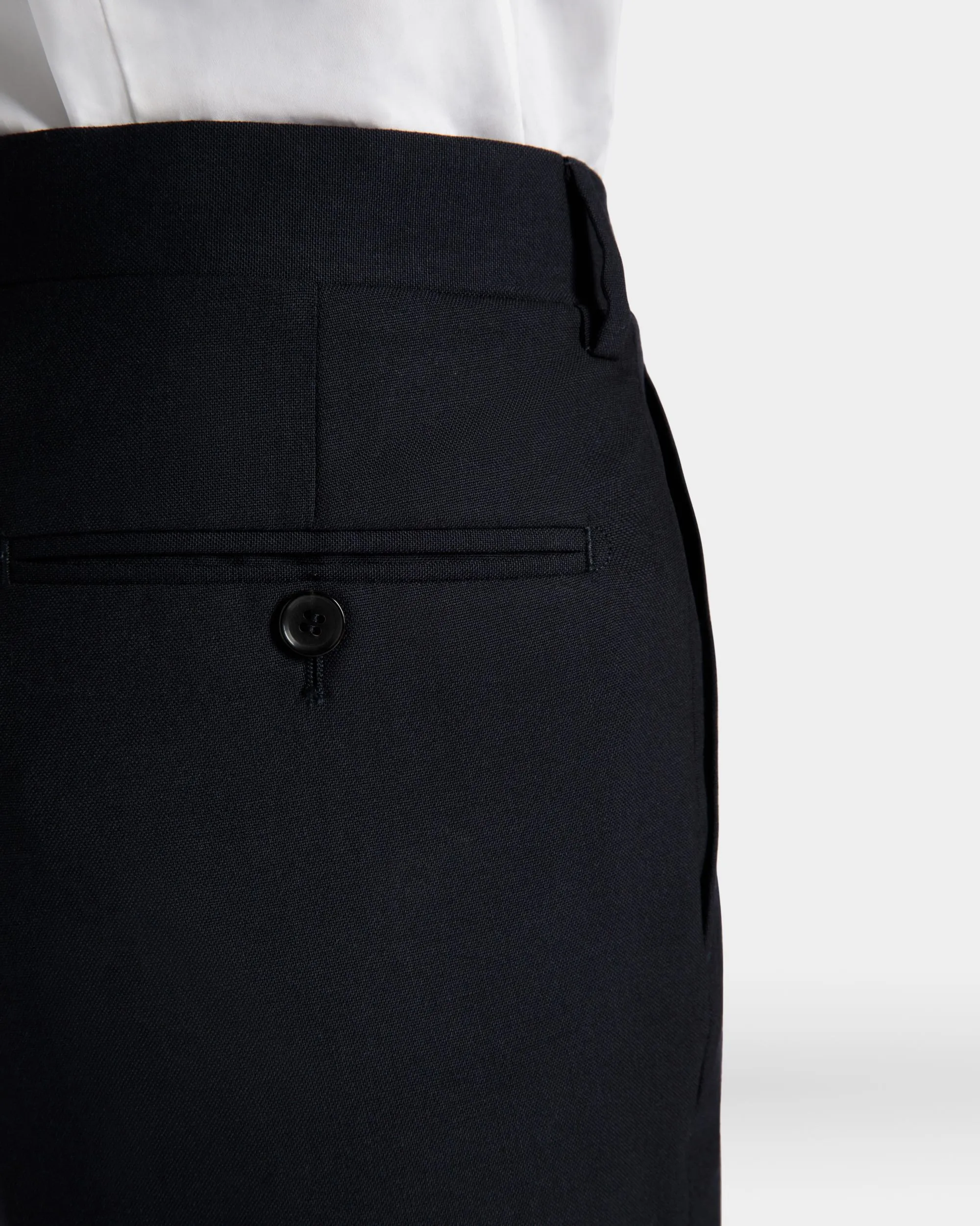 Navy Blue Wool Pleated Pants for Men