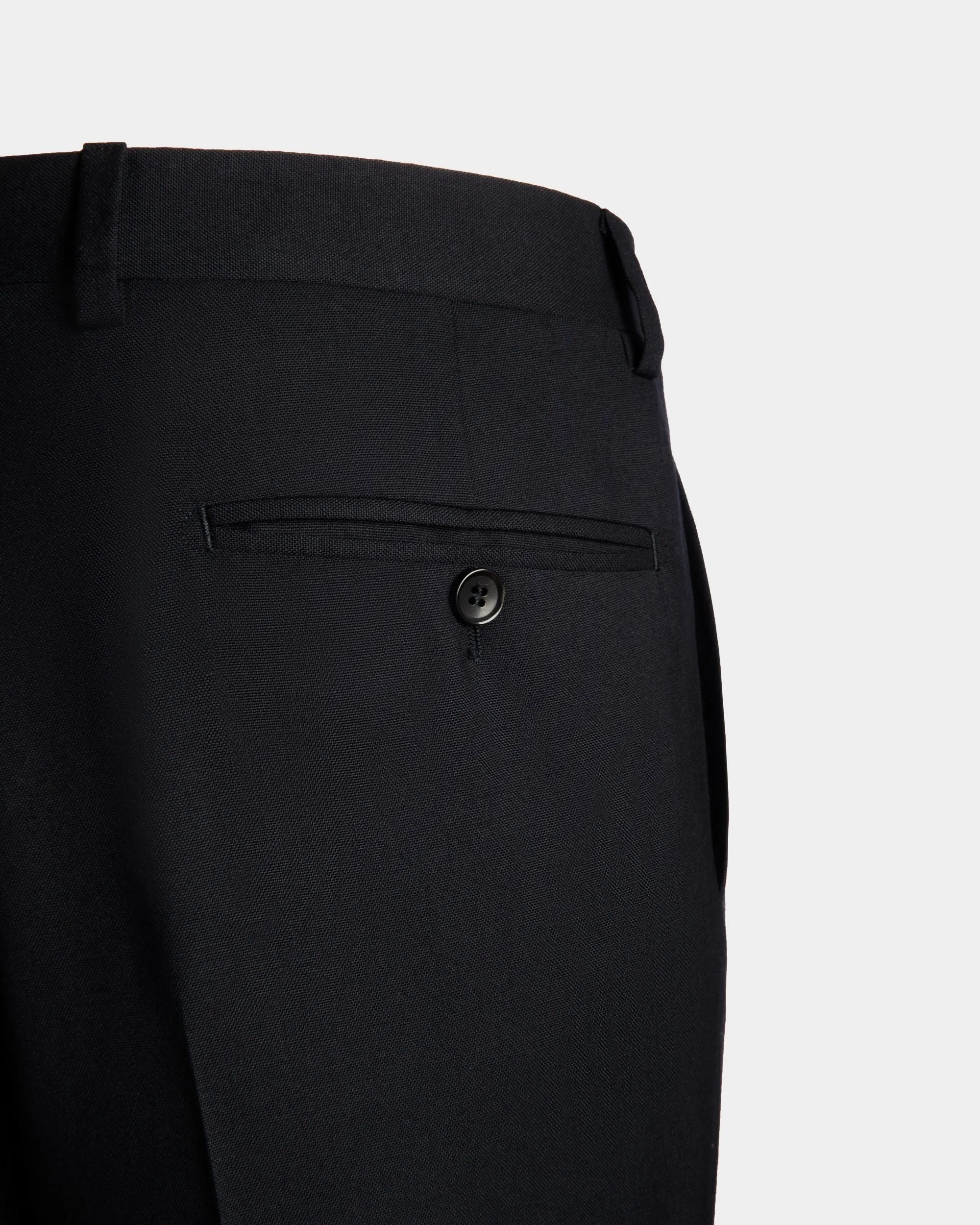 Navy Blue Wool Pleated Pants for Men