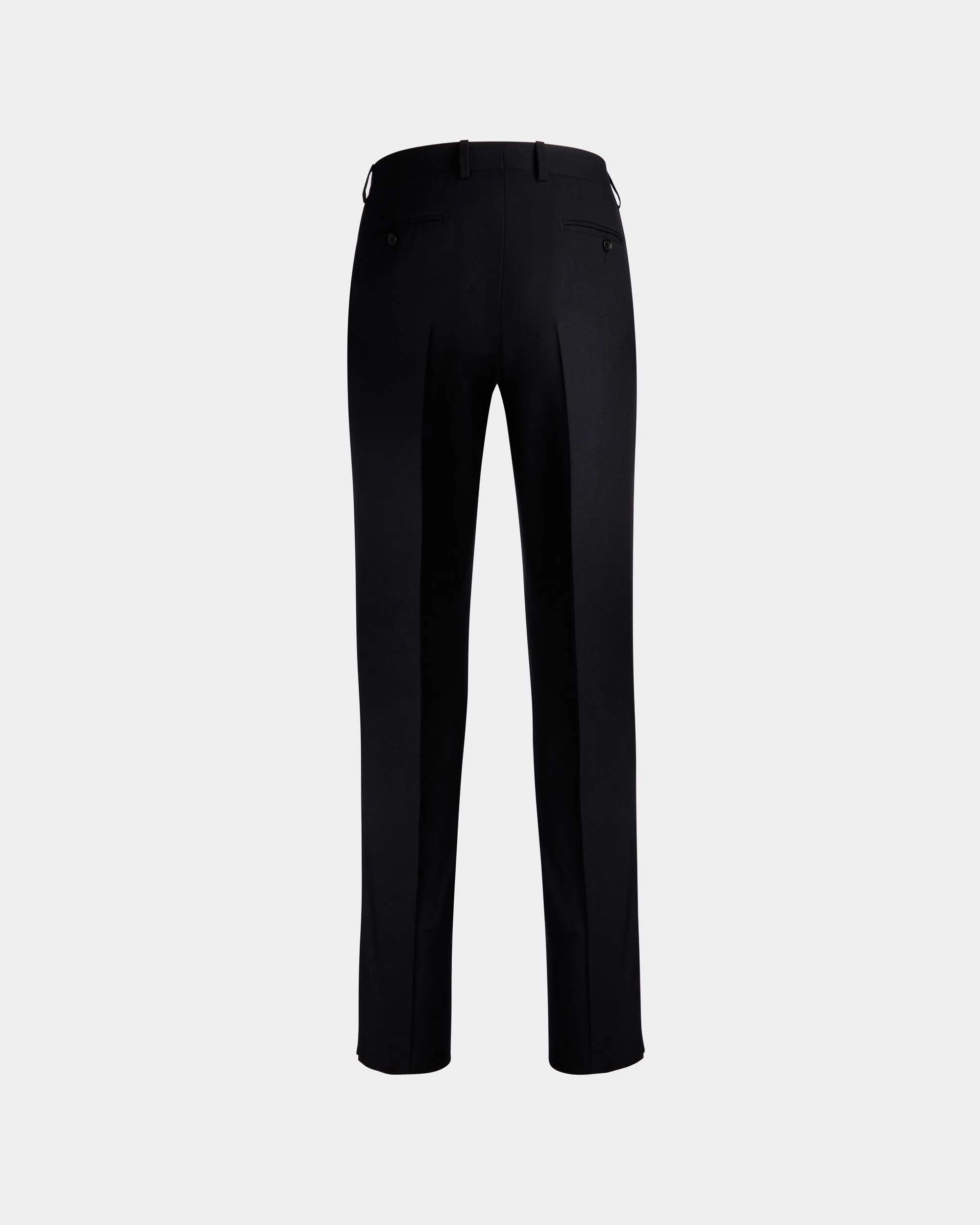 Navy Blue Wool Pleated Pants for Men