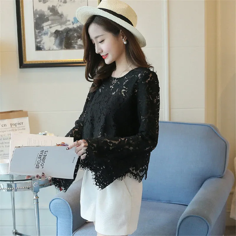 New Korea Style Women's Lace Blouses Slim Shirt SM6