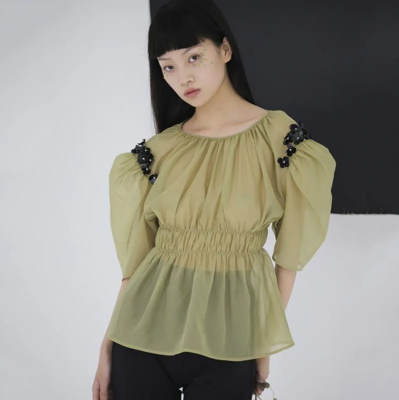 Yuriko O-Neck Pleated Sleeve Shirt