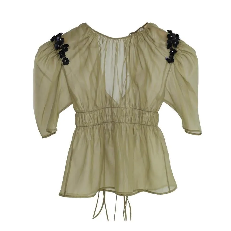 Yuriko O-Neck Pleated Sleeve Shirt