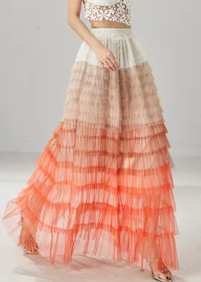 Organic Orange Ruffled Patchwork Tulle Skirts for Summer