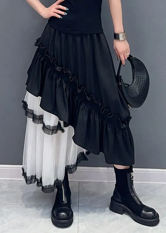 Patchwork Black Ruffled Tulle Skirt Summer