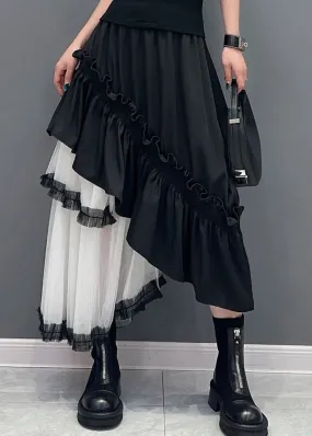 Patchwork Black Ruffled Tulle Skirt Summer