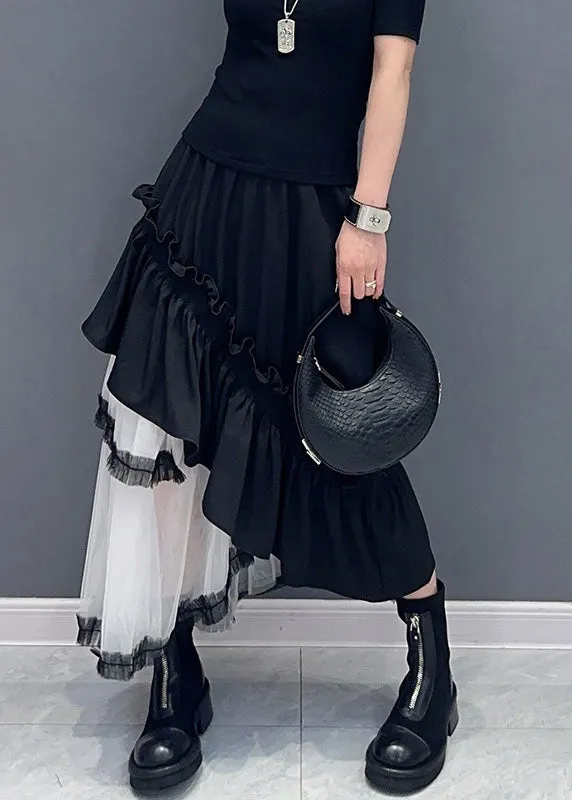 Patchwork Black Ruffled Tulle Skirt Summer