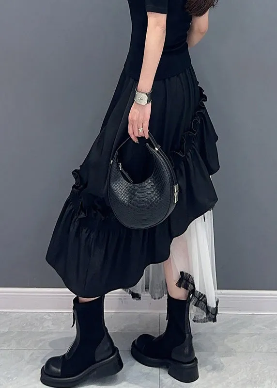 Patchwork Black Ruffled Tulle Skirt Summer