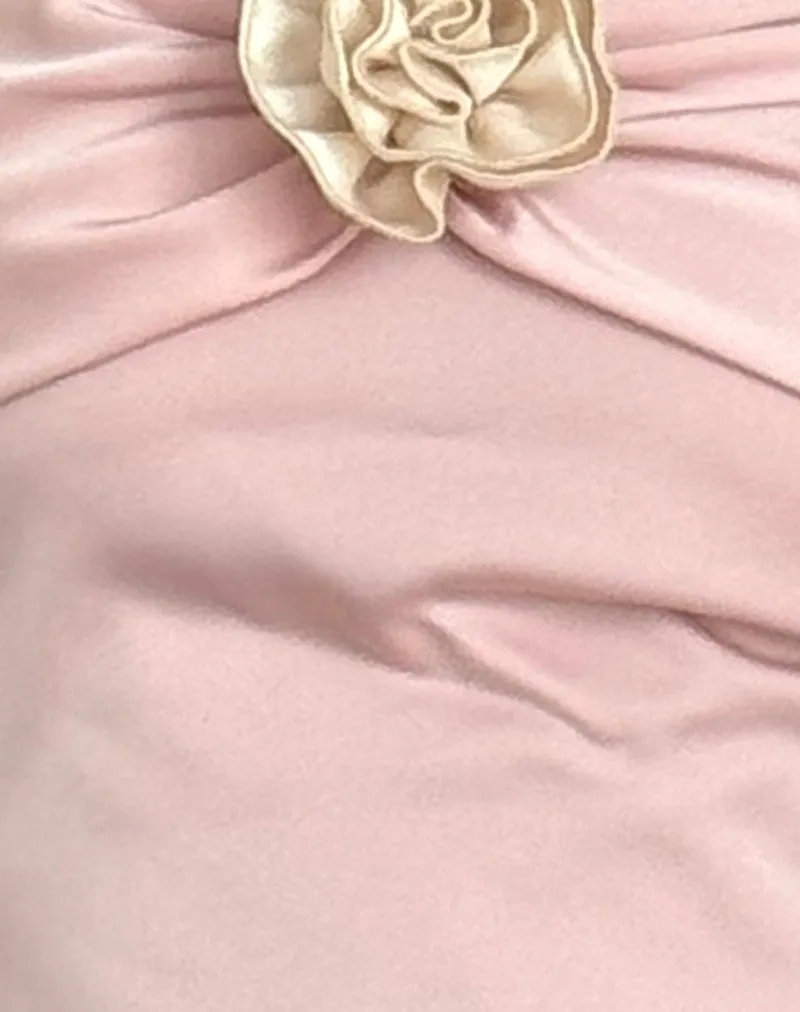 Pink Astrum Satin Bandeau Top with Ivory Rose