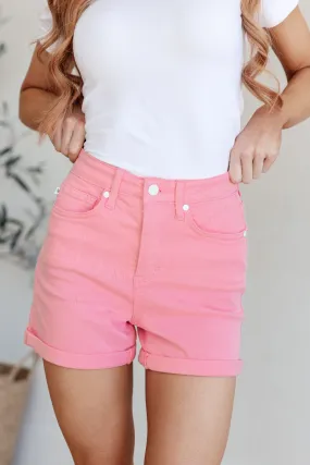 Casual Pink Cuffed Shorts