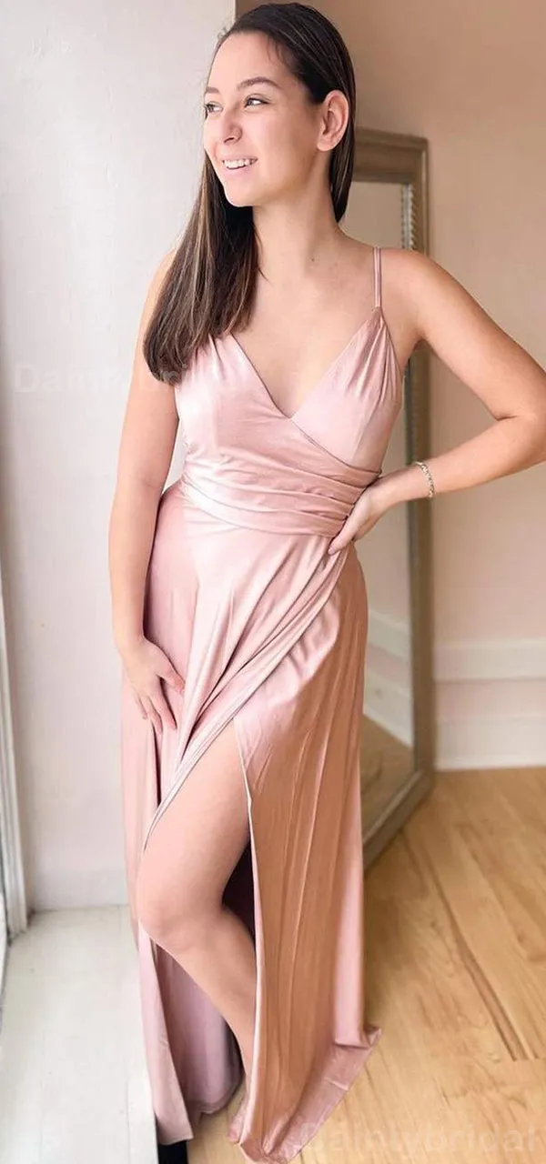 Elegant Pink Satin Bridesmaid Dress