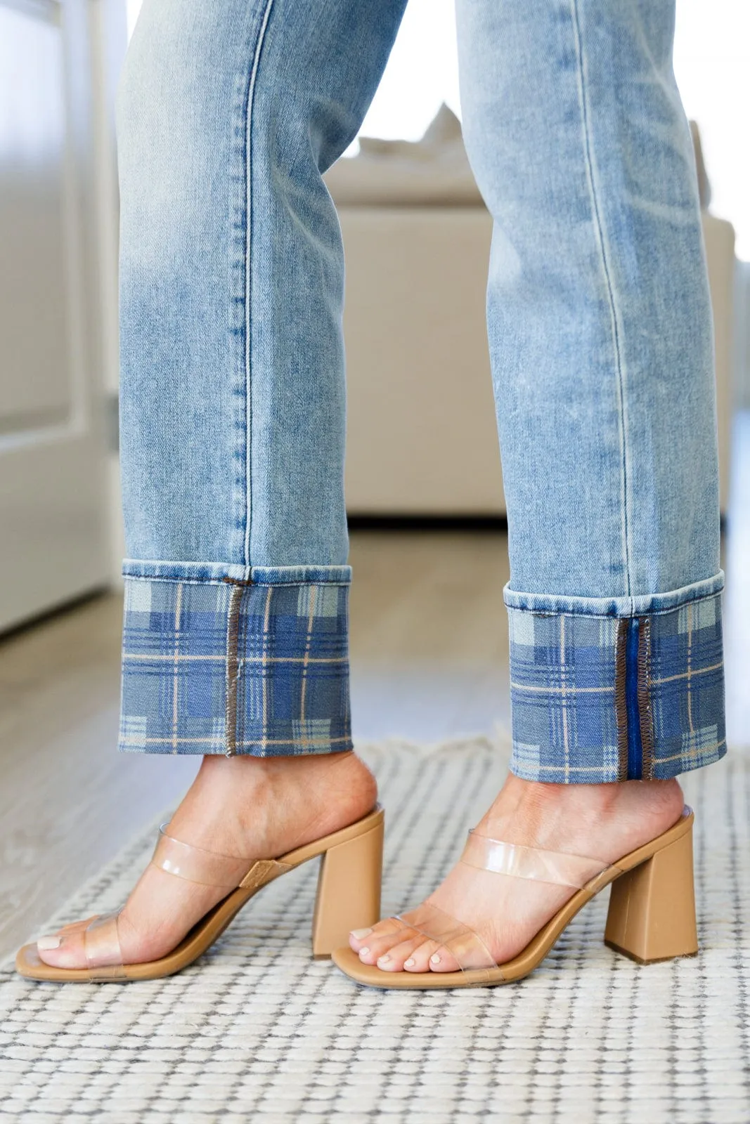 Plaid Cuff Vintage Straight Jeans