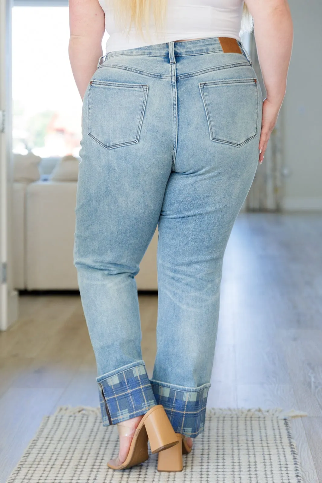 Plaid Cuff Vintage Straight Jeans