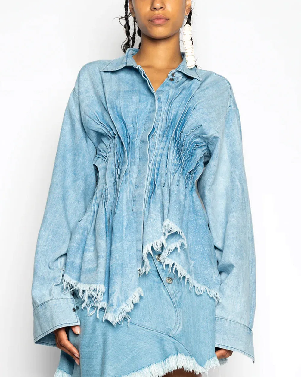 Light Blue Chambray Shirt with Pleats