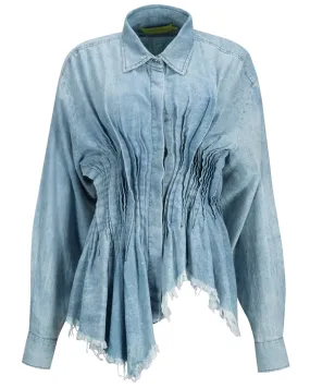 Light Blue Chambray Shirt with Pleats