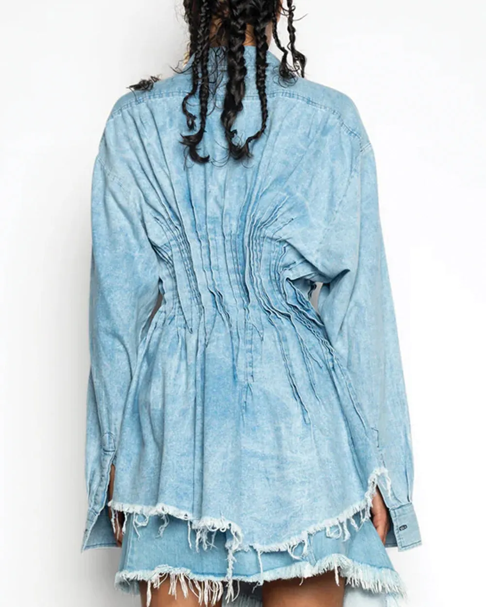 Light Blue Chambray Shirt with Pleats