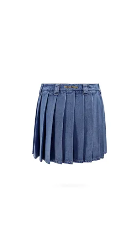 Sapphire Blue Pleated Chambray Skirt