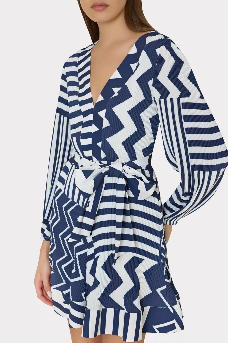 Pleated Chevron Patchwork Dress