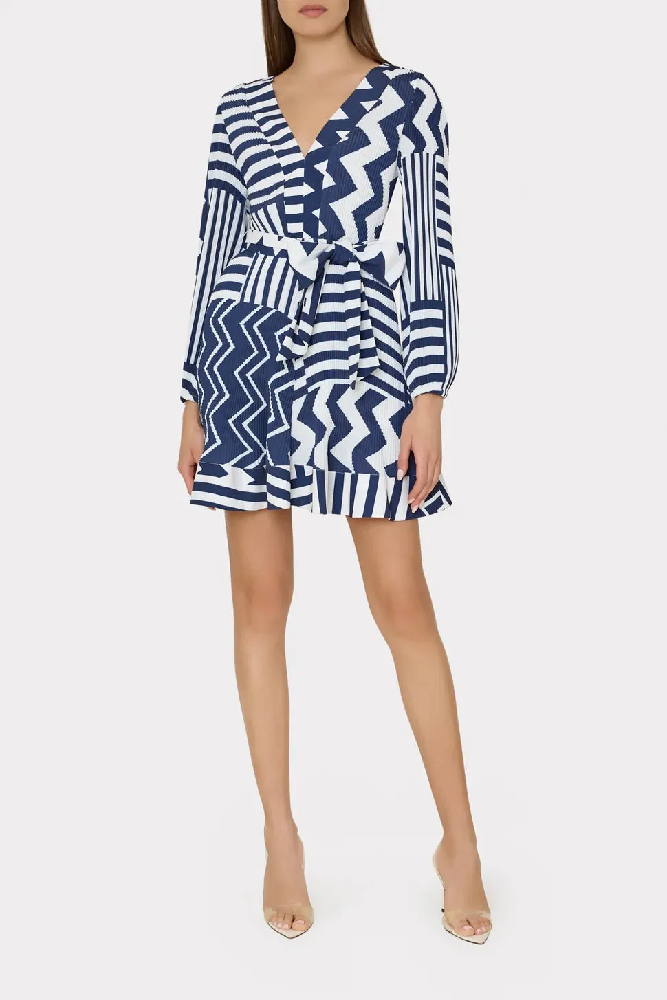 Pleated Chevron Patchwork Dress