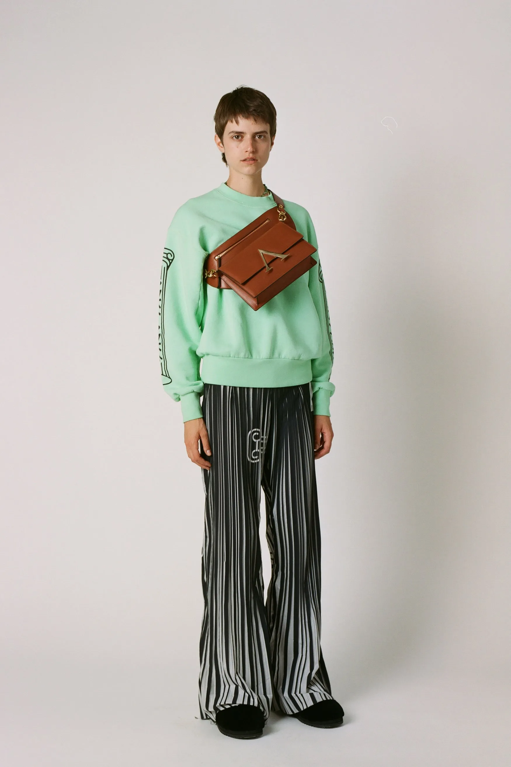 Graphic Bell Bottoms with Pleats