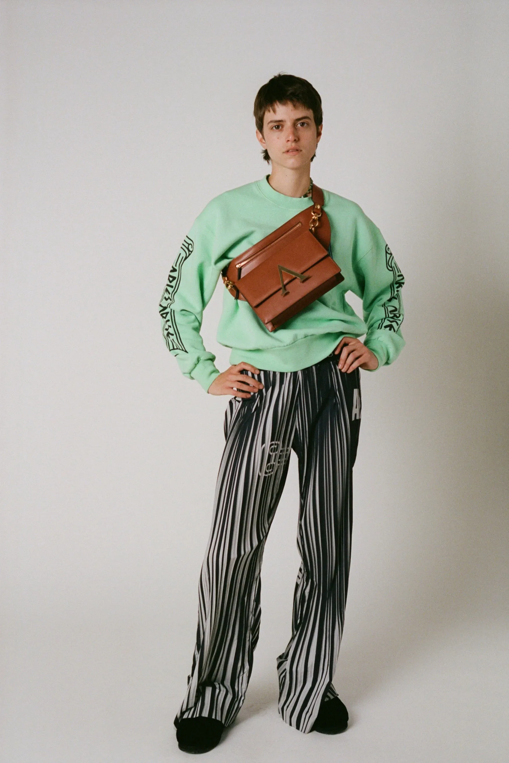 Graphic Bell Bottoms with Pleats