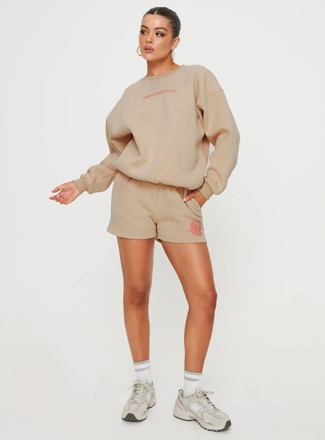 Princess Polly Short Bubble Text Sweatshirt in Sand/Pink