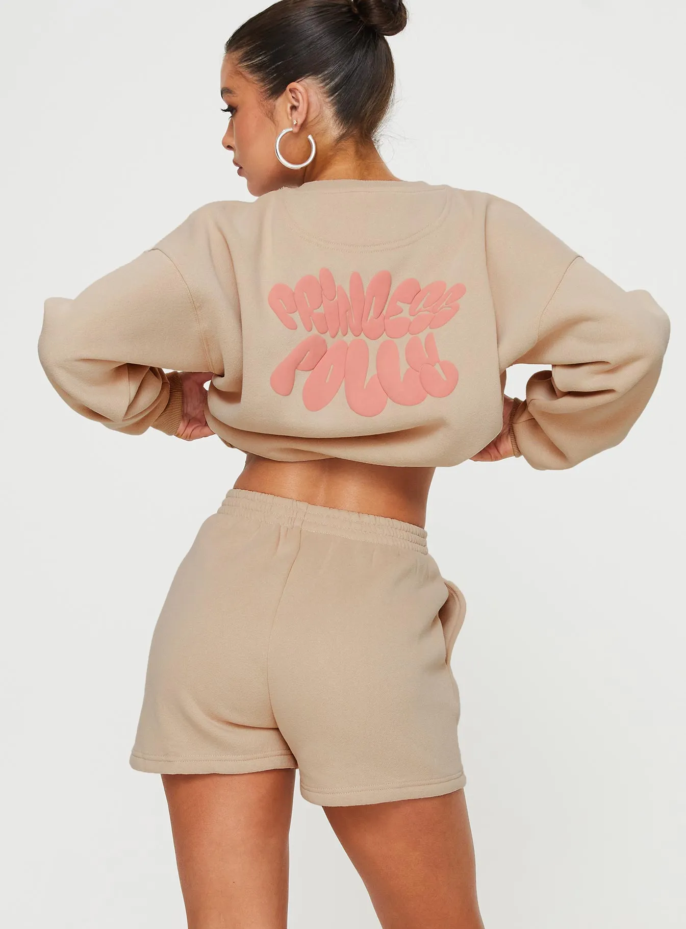 Princess Polly Short Bubble Text Sweatshirt in Sand/Pink