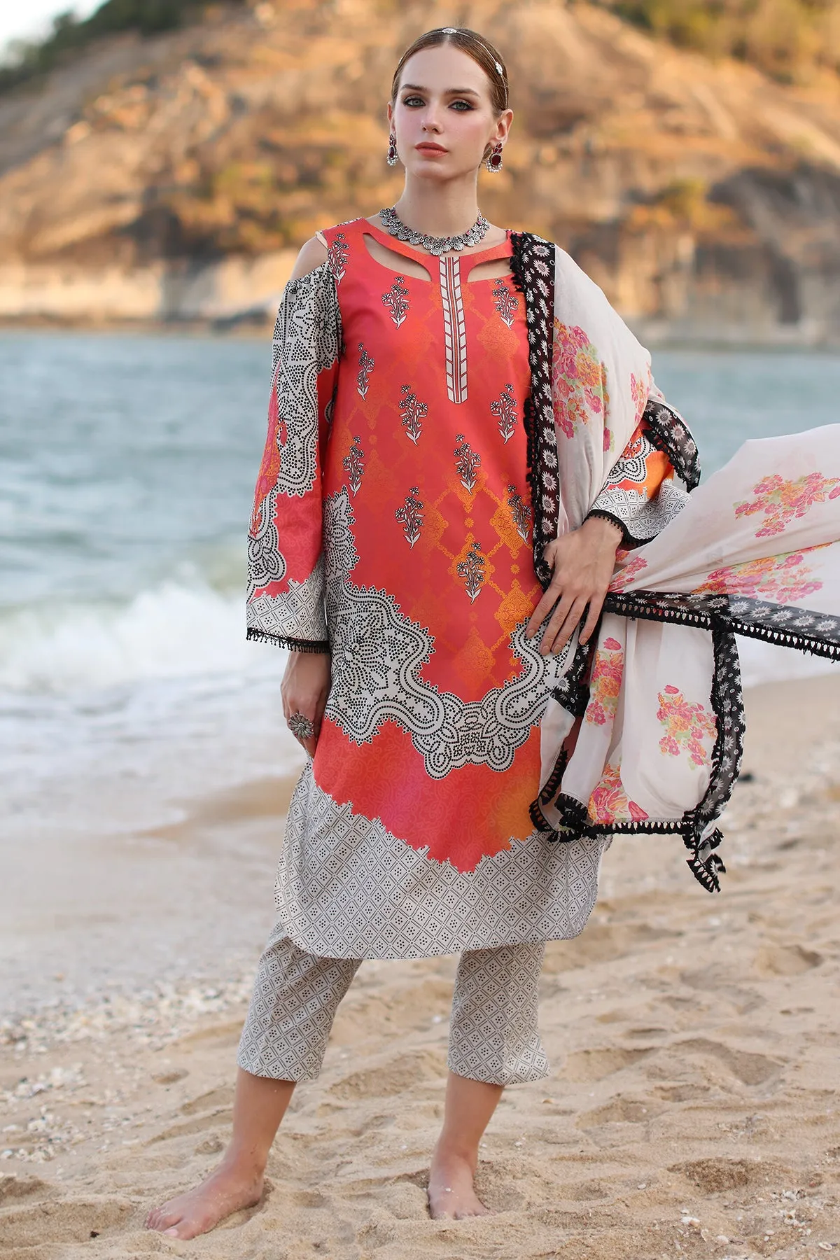 3-Piece Unstitched Lawn Shirt with Printed Chiffon Dupatta and Trouser CP4-49