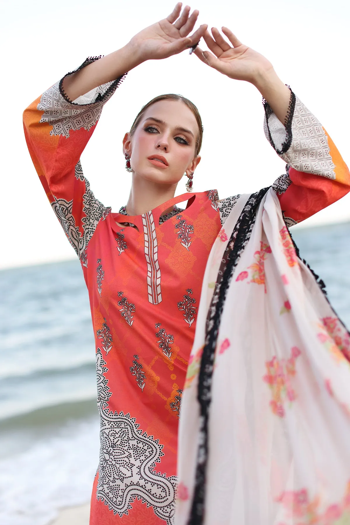 3-Piece Unstitched Lawn Shirt with Printed Chiffon Dupatta and Trouser CP4-49