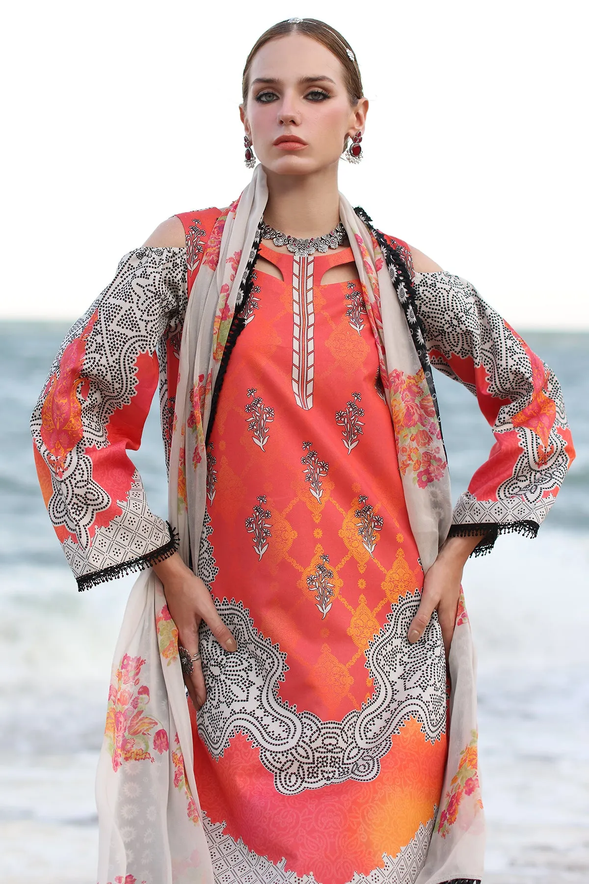 3-Piece Unstitched Lawn Shirt with Printed Chiffon Dupatta and Trouser CP4-49