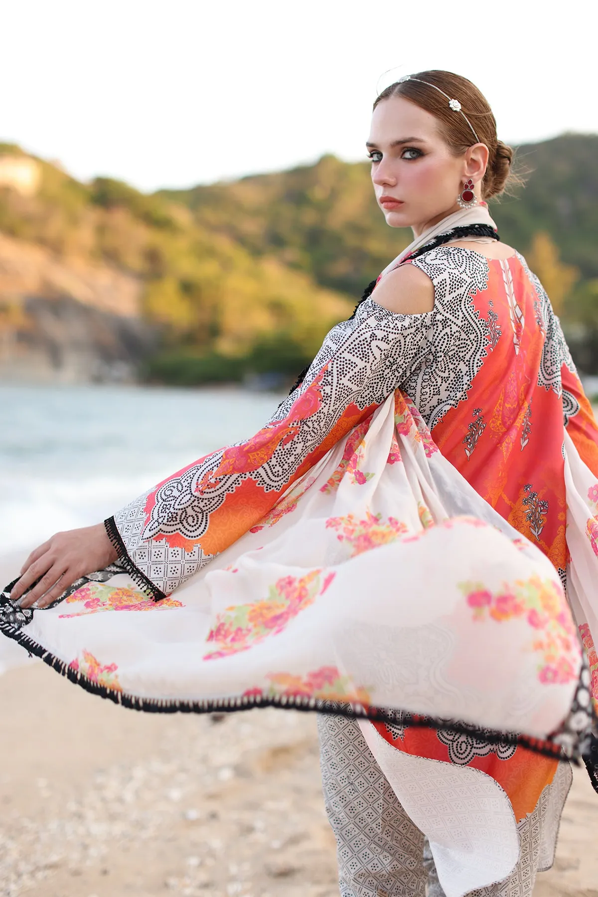 3-Piece Unstitched Lawn Shirt with Printed Chiffon Dupatta and Trouser CP4-49