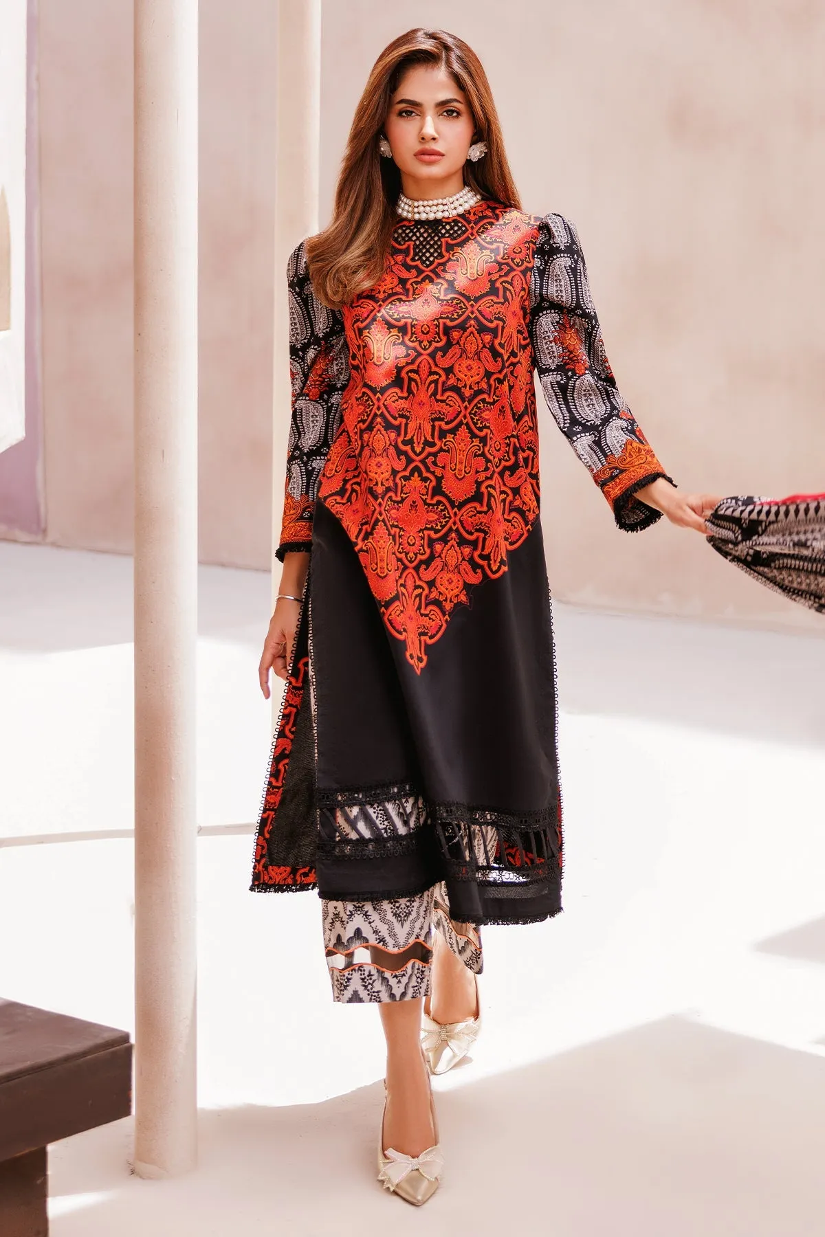 3-Piece Unstitched Lawn Shirt with Printed Chiffon Dupatta and Trouser CP4-60