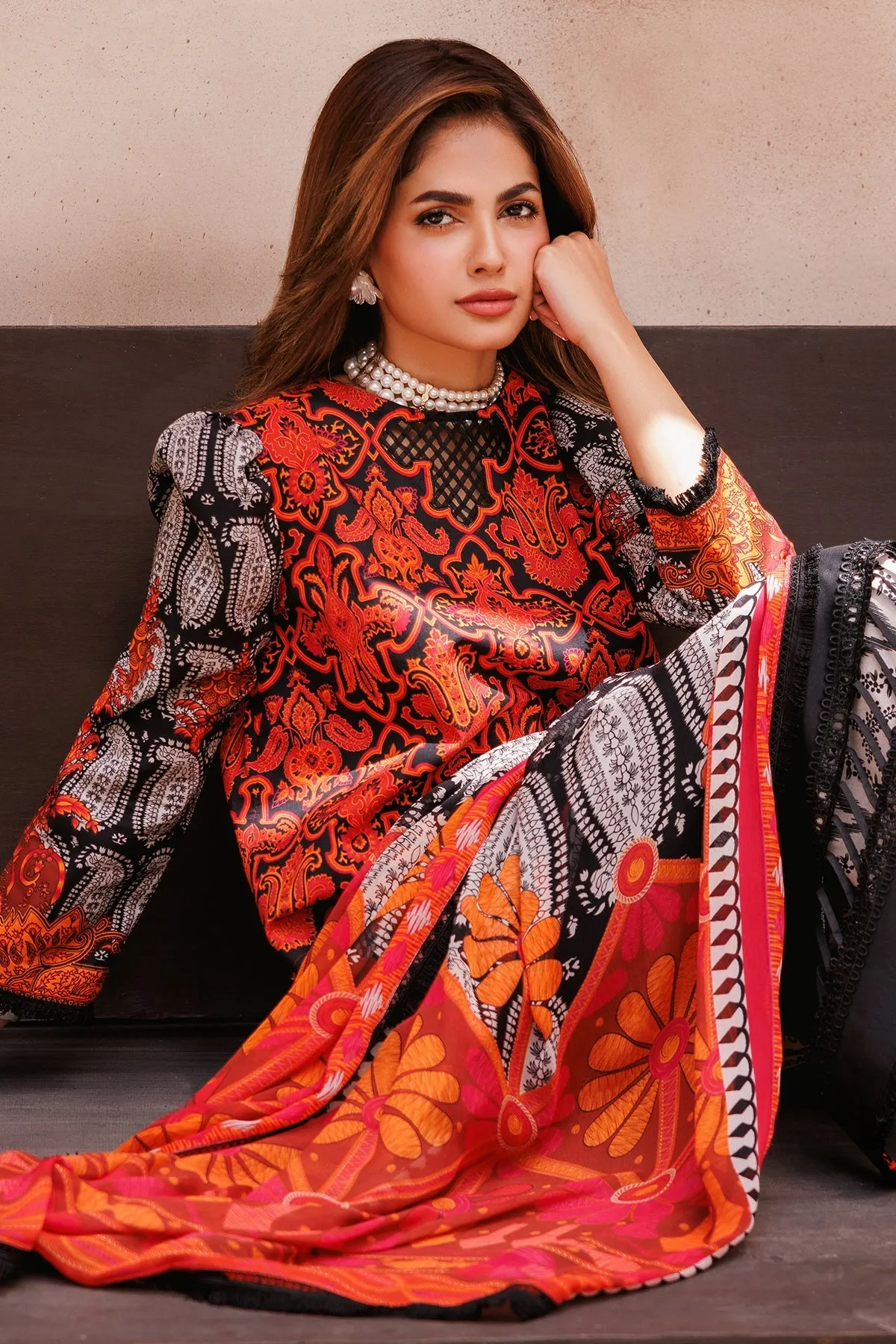 3-Piece Unstitched Lawn Shirt with Printed Chiffon Dupatta and Trouser CP4-60