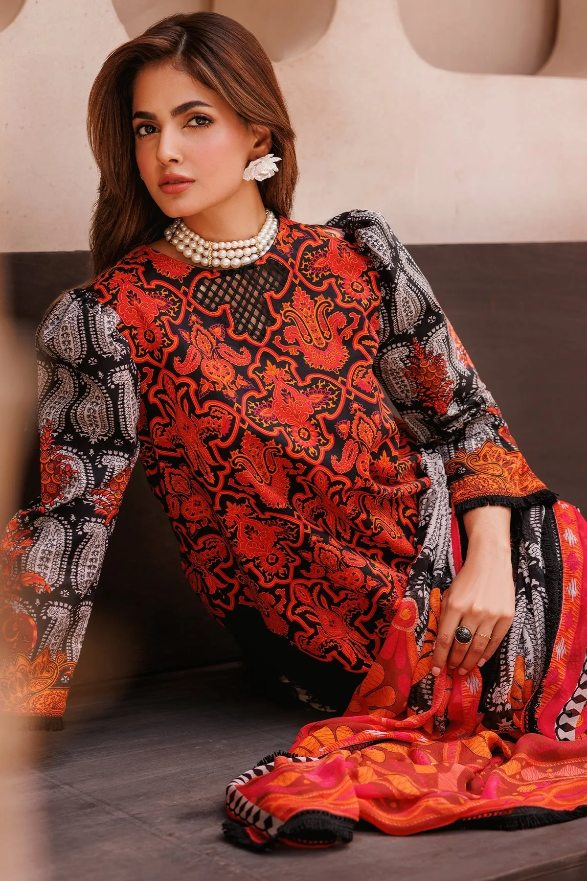 3-Piece Unstitched Lawn Shirt with Printed Chiffon Dupatta and Trouser CP4-60