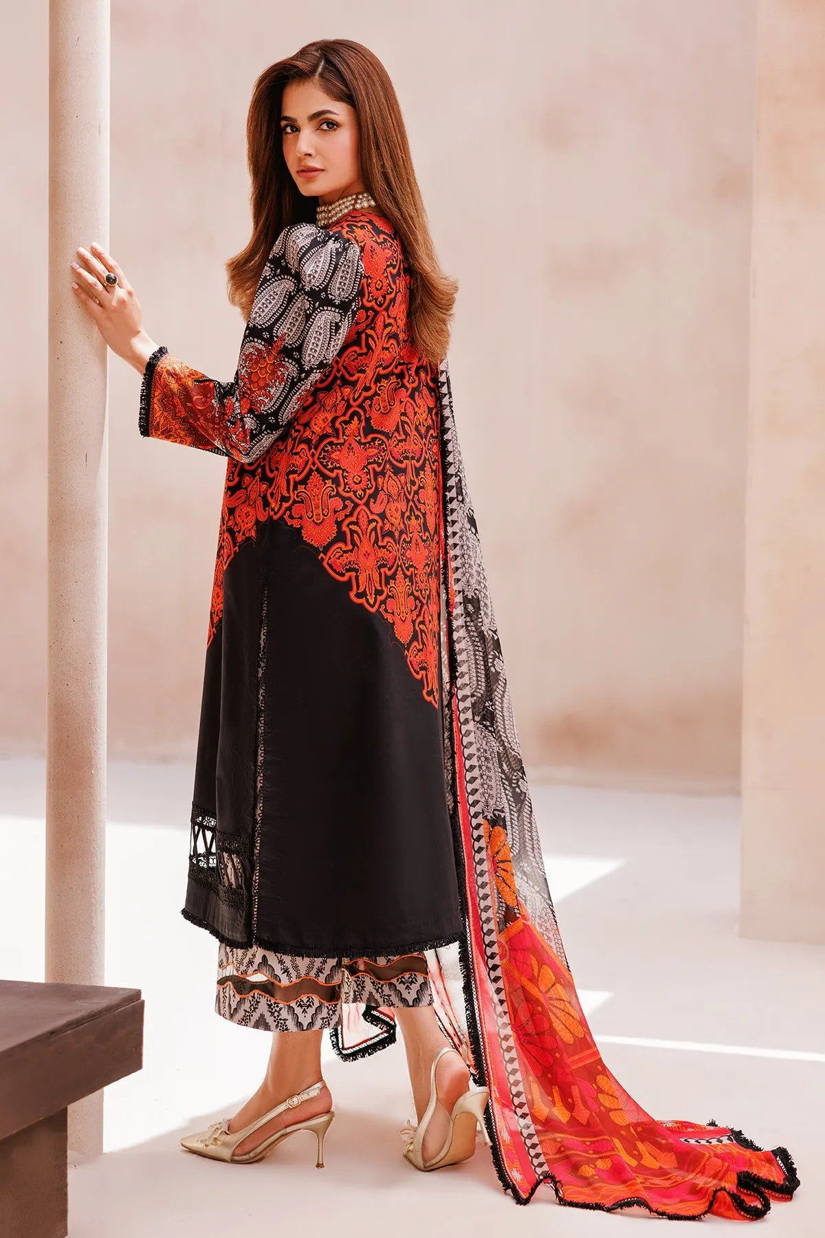 3-Piece Unstitched Lawn Shirt with Printed Chiffon Dupatta and Trouser CP4-60