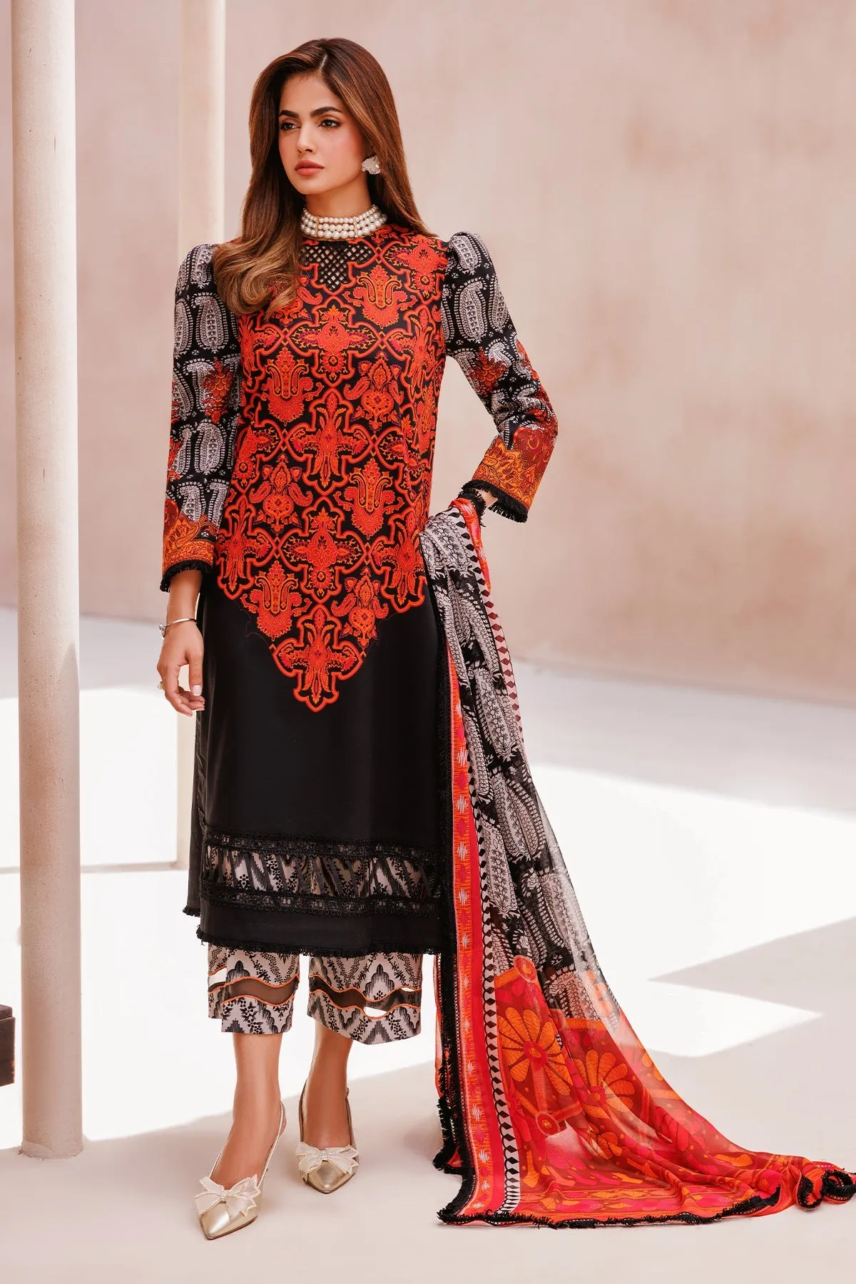 3-Piece Unstitched Lawn Shirt with Printed Chiffon Dupatta and Trouser CP4-60