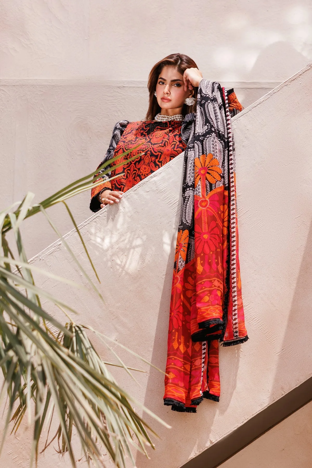 3-Piece Unstitched Lawn Shirt with Printed Chiffon Dupatta and Trouser CP4-60