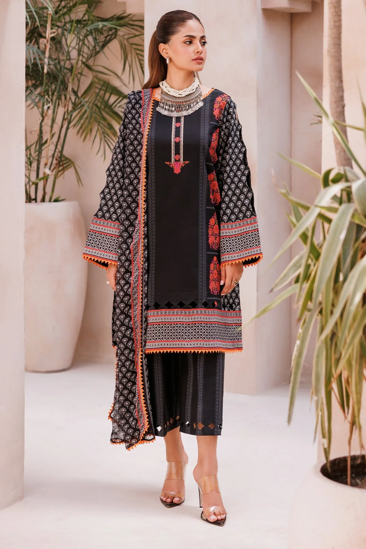 3-Piece Unstitched Lawn Shirt with Printed Chiffon Dupatta and Trouser CP4-61